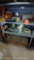 Lot on 3 Shelves of Various House Decor, Jewelry Box, Typewriters, Hope Chest, Sewing Kit, Cork