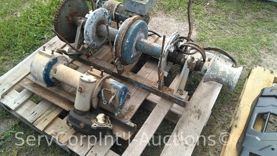 Lot on Pallet of Ramsey Single Wheel Winch & Unknown Brand Dual Wheel Chain Driven Boat Winch