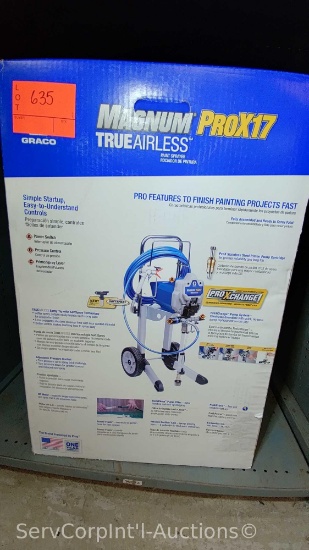 Lot on Shelf of Graco Magnum ProX17 True Airless Paint Sprayer- New in Box, Packaging Damaged