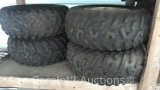 Lot on Shelf of 2 Dunlop KT185 4-Wheeler Tires with Rims, 2 Dunlop KT185 4-Wheeler Tires without