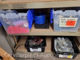 Lot on 2 Shelves of Condiment Caddies, Table Cloths, Place Mats & Utensils: Forks, Knives, Ladles,