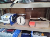 Lot of Tape Machine, Hanson 60-Lb Scale & a Box of Leather Coasters