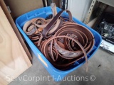 Lot in Tub of Cut Strips of Various Hides & Skins for Making Belts - No Buckles