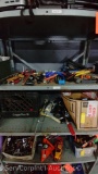 Lot on 3 Shelves of Various Allen Keys, Box Wrenches, Crescent Wrenches, Hammers, Bolt Cutters, Box