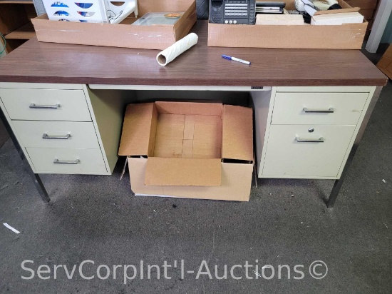 Lot of Metal Desk, Printer Table, Wooden Computer Desk, Lateral 2-Drawer File Cabinet, File
