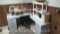 Lot of Desk with Contents on Top of Various Vases, Glasses, Candy Dishes, Plastic Shelf, Mirror,
