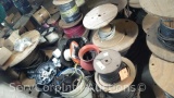 Lot on Pallet of Various Spools of Electrical Wire, Security Pole Light Parts, Sump Pump, Key Cutter