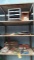 Lot of 3 Shelves of Nut & Bolt Bin, Water Hose, Air Pump, Thermometers, Rawl Plug Kits, Torch Hoses,