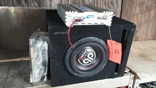 Lot on Shelf of db Drive WDX 8" Subwoofer, Crunch Ground Pound Amp