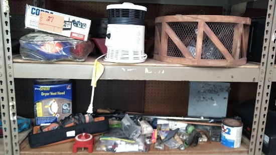 Lot on 2 Shelves of Cobra Wireless CCTV (Missing Cameras), Honeywell Personal Heater, Drift Control