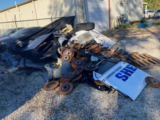Pile of Scrap Metal: Rotors, Doors, Rear Axle, Fender, Mufflers, Radiator, Push Bumper (Seller: STP