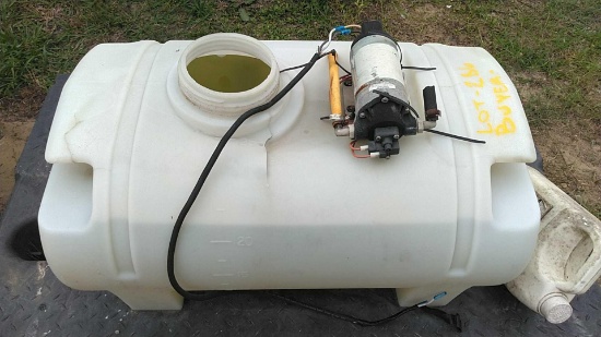 Lot on Pallet of 25-Gal 24V Sprayer (Container is cracked on top - has no lid) (PALLET NOT INCLUDED)