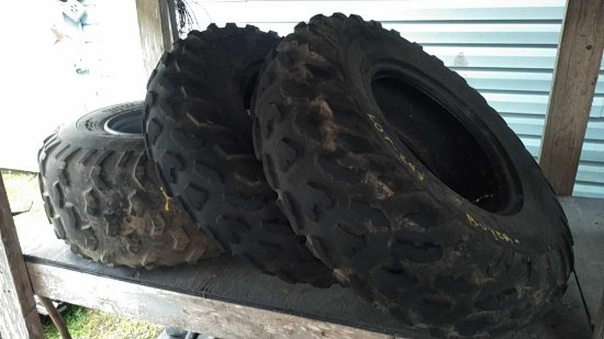 Lot of 2 Trail Wolf AT25x8-12 4-Wheeler Tires without Rims, 1 Goodyear AT25x11-10 4-Wheeler Tire