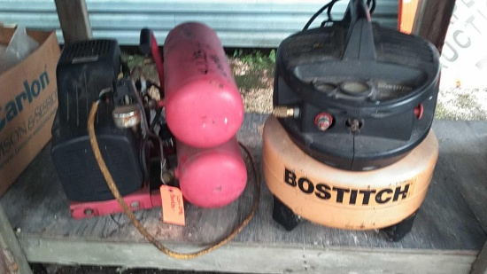 Lot on Shelf of Bostitch 6-Gal Air Compressor & 4-Gal Air Compressor