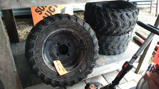 Lot on Shelf of 4 Trail Wolf 20x11.00-10 ATV Tires & Rims
