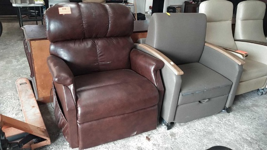 Lot of Tan Sleeper Chair & Brown Recliner (Seller: STP Hospital)
