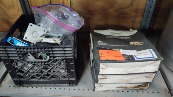 Lot on Shelf of 3 Regency Gas Connection Kits, Various Casters, Table Legs, Super Level Auto