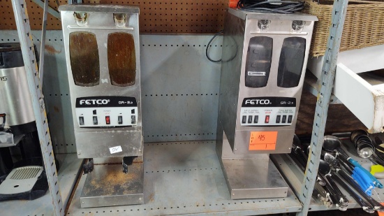 Lot on Shelf of 2 Fetco Coffee Grinders Models GR-2.2 & GR-2.3