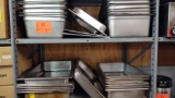 Lot on 2 Shelves of Approximately 40 Various Stainless Serving Pans, No Lids
