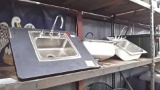 Lot on Pallet Rack of 3 Various Stainless Lavatory Sinks (Seller: STP Hospital)
