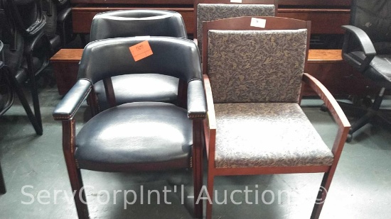 Lot of (2) Wood Cloth Desk Chairs & (4) Blue Leather Wood Desk Chairs