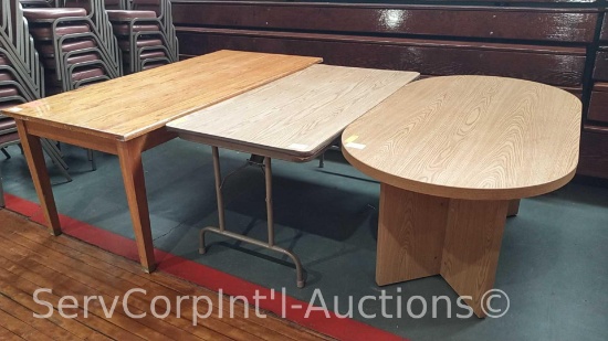 Lot of Wood 6'x3' Table & Oval 65" Wood Office Table & 5' Wood Folding Table