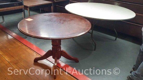 Lot of 5' Round Folding Table & 42" Round Wooden Table