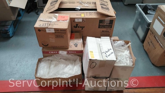 Lot of 5 Boxes of Plastic Knives, (2) Restaurant Grade Ketchup Pumps, Restaurant Grade Mustard Pump,