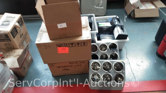 Lot of 26 Napkin Dispensers, (2) 6-Slot Silverware Containers with Assorted Silverware, Box of