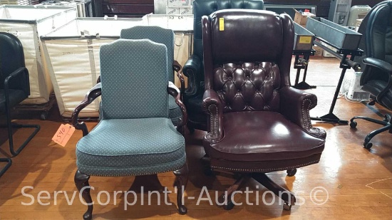 Lot of 2 Button Tuck Office Chairs and 2 Brass Tack Guest Chairs