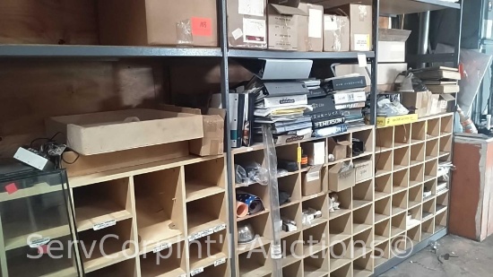 Lot of 3 Cubby Shelves with Contents of Glass Panes, Various Lighting Manuals, Catalogs, Mouse