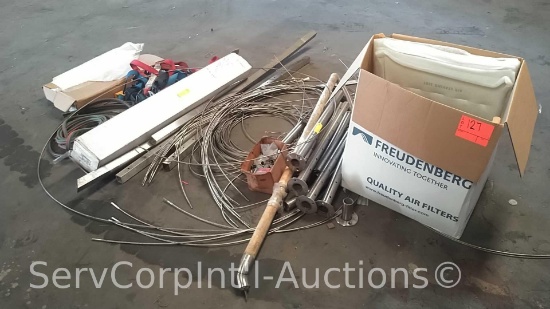 Lot of Various Steel Cable, Safety Harness, Fencing Bars, Torch Hoses, Plastic Painters Sheething,