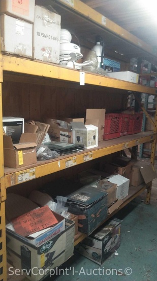 Lot on Shelves of Various Chandelier Chains, Glass Panes, Side Glass, Lighting Shades, Hunter