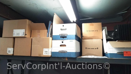 Lot on Pallet Rack of Various Office Supplies of File Organizers, File Cabinet File Holders, 3-Ring