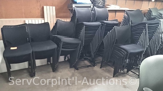 Lot of 98 Black Mesh Stack Chairs with 3 Chair Dollies (Seller: STP Clerk of Court)