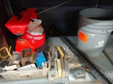 Lot on Shelf of Various J-Pry Bars, Circuit Breaker, Electrical Plates, Electrical Boxes, Emergency