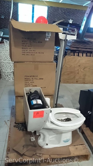 Lot on Pallet of Hard Hats, Detecto Scale (asset 0290), & Gerber Toilet (Located at 1610 Rev.