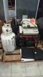 Lot on Pallet of 2 Propane Cans, MFC Fax Machine (asset 06924), Picture of Flowers, Honda EM500S
