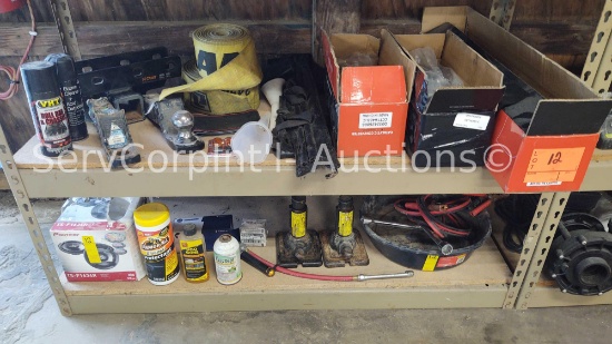 Lot on 2 Shelves of Various Receiver/Hitches, Catalytic Converters & Muffler for Nissan, Battery