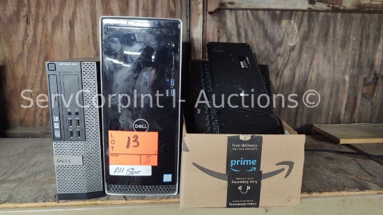 Lot on Shelf of Various Keyboards, Dell Inspiron PC, Dell OptiPlex 7010