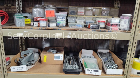 Lot on 2 Shelves of Various Washers, O-Rings, Knock Out Seals, Head-loks, Stud Guards, Bolts, Nuts,