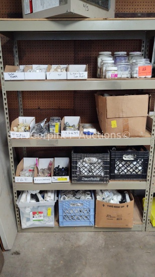 Lot on 4 Shelves of Various Size PVC/CPVC Fittings, Hold Rite Hangers, Suspension Hangers, Apex