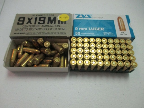 A-40 1 box of 9mm Luger and 1 marked 9x19mm. 9x19 box is only half full the 9mm is full