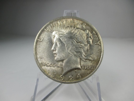 h-1 AU 1924-P Peace Silver Dollar.