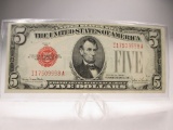 jr-123 UNC 1928-F $5 Red Seal note. Full vibrant colors with no folds or distracting marks