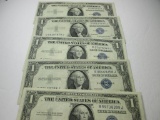 h-227 5 1935 $1 Silver Certificates in F+ Condition. Some with motto and some without