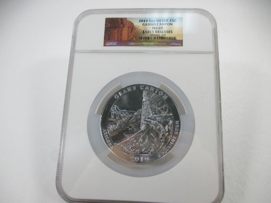 JR-1 2010 5oz Silver Grand Canyon Round. NGC MS-69 Early release. These are really hard to come by e