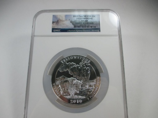 JR-3 2010 5oz Silver Yellowstone Park, Wyoming. NGC MS-69 Early release. These are really hard to co