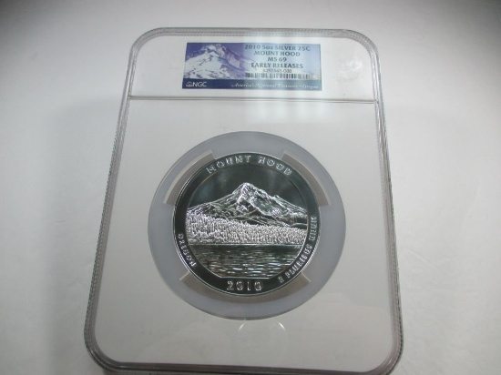 JR-5 2010 5oz Silver Mount Hood, Oregon. NGC MS-69 Early release. These are really hard to come by e
