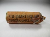 jr-58 Full unsearched roll of Washington Silver Quarters. OLD bank roll